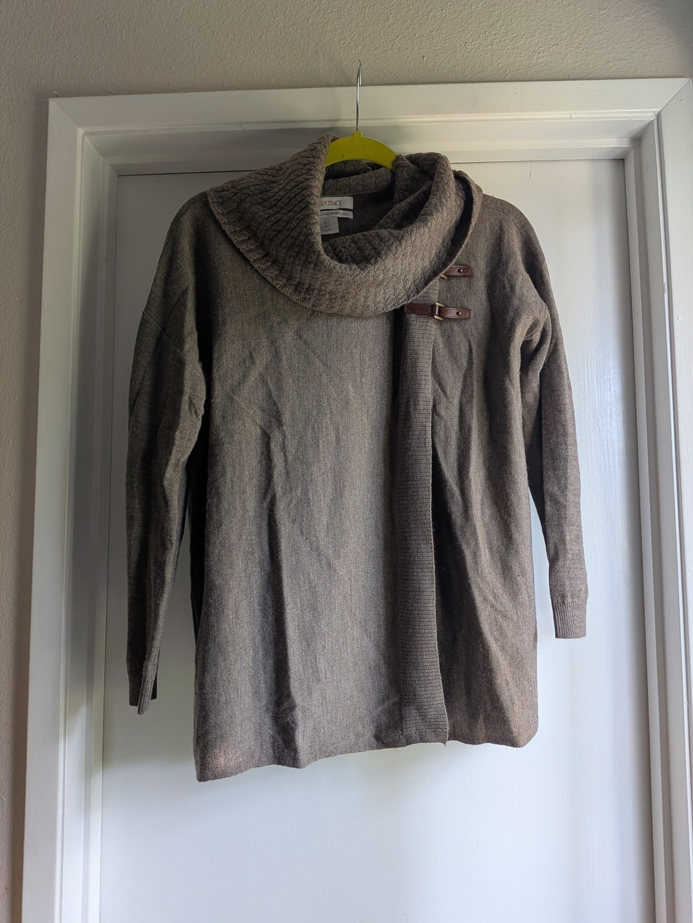Ellen Tracy Brown Cowl Neck Sweater with Buckle Detail
